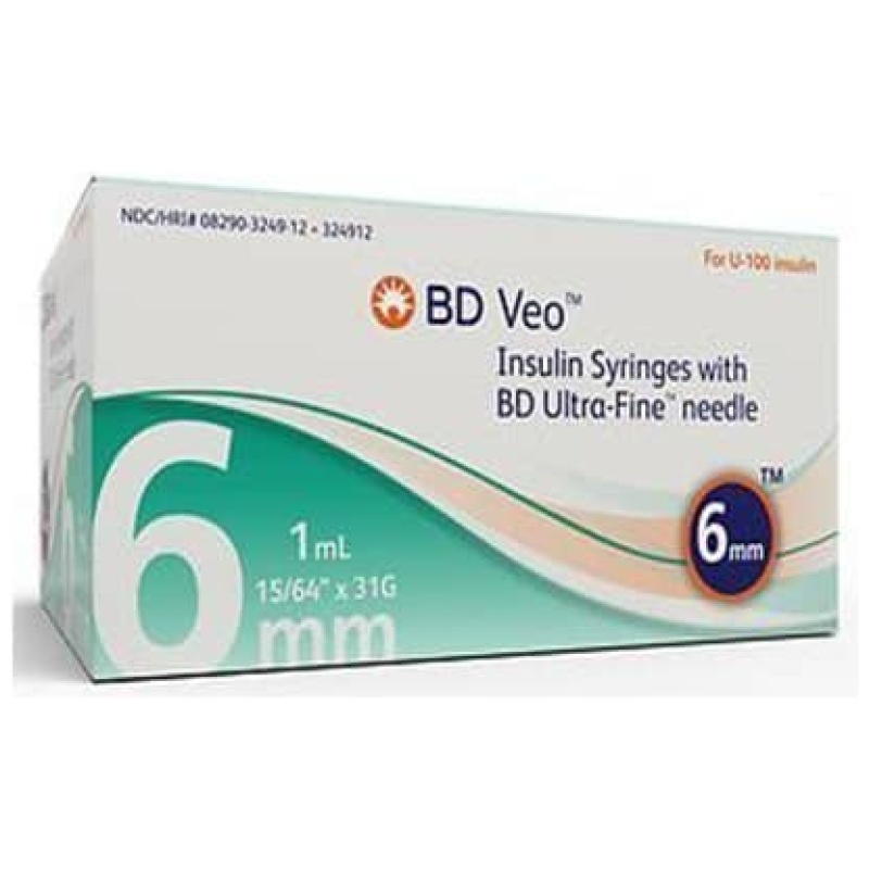 BD Insulin Syringe with Ultra Fine Needle 31g 1564 inch 6mm Box of 100